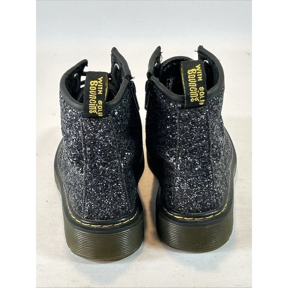 Doc Dr. Martens Black Glitter Combat Boots Kids Size 13 1460 Glitter J Side Zip - Picture 9 of 14